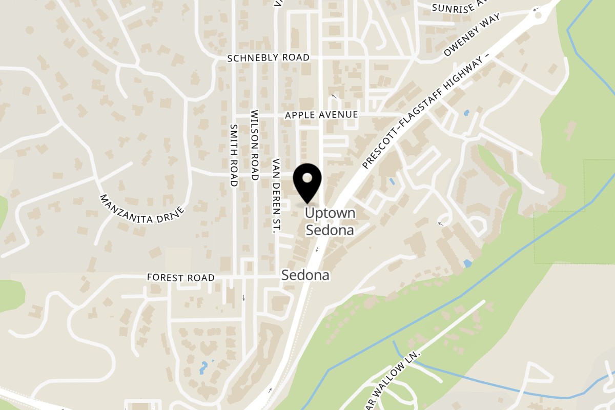 Map showing the location of SONO Kitchen & Boba Sedona on 285 Jordan Road, Ste 2 in Sedona